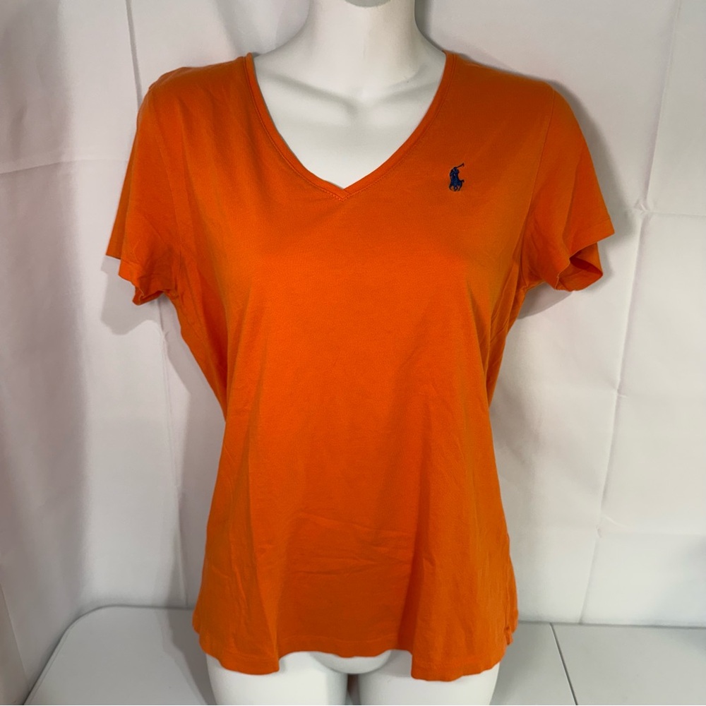 Ralph Lauren Sport Orange V Neck Tee Shirt Pima Cotton Large